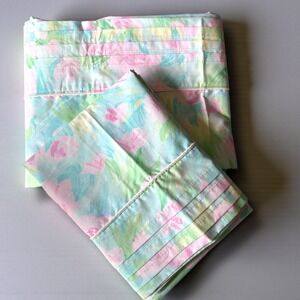 Vintage 1986 Eileen West Impressionism Floral Twin Flat Sheet Cotton RARE
